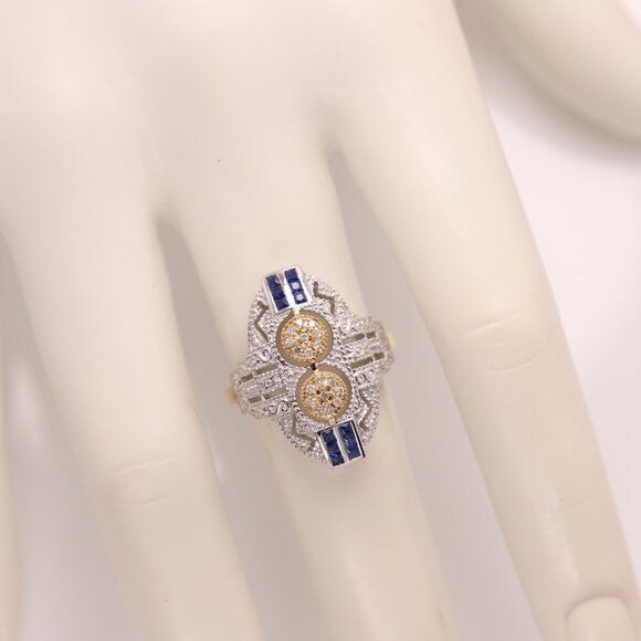 Vintage Art deco Ring Natural Blue Sapphire and Diamonds 18k and silver - Picture 9 of 14